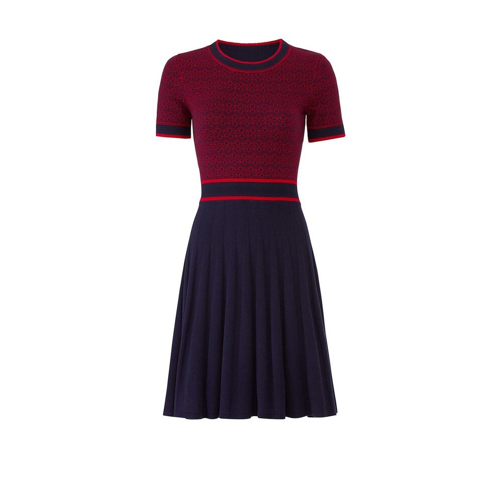 Draper James Magnolia Navy Red Fit & Flare Knit Short Sleeve Sweater Dress Sz M - Picture 4 of 15